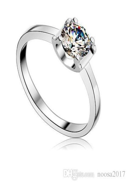 

fashion jewelry 925 sterling silver plated 4 claw simulation diamond wedding ring 4 size czech zircon rings5156436