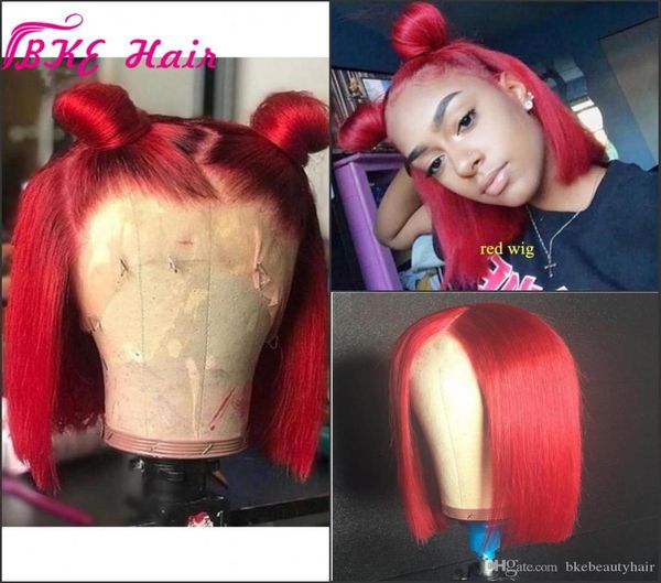 

new short 13x4 bob wig straight brazilian full lace front wigs for women redyellow orange brown blonde blue synthetic hair co7172449, Black