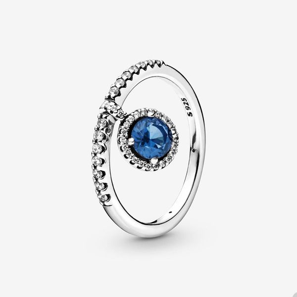 

blue crystal diamond dangle ring for pandora authentic sterling silver wedding party rings designer jewelry for women girls luxury ring with, Slivery;golden