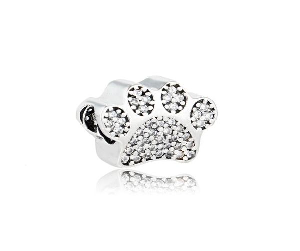 

authentic 925 sterling silver bear paw sole bead charm with clear cz fit original bracelet diy jewelry making wholesale5044822, Black