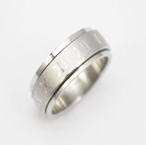 

stainless steel double layer rotation ring men and women silver rotating ring jewelry roman number spinner rotatable ring4966160, Golden;silver