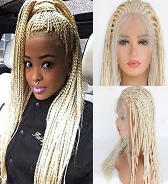 

braided lace front wigs with baby hair 613 blonde hair for women synthetic heat resistant long braids wig glueless half hand tied8117387, Black