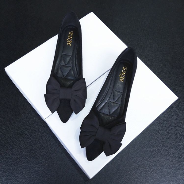 

flat shoes womens 2023 spring shallow pointed bow korean version of four seasons shoes velvet plus size womens shoes 34-43, Black