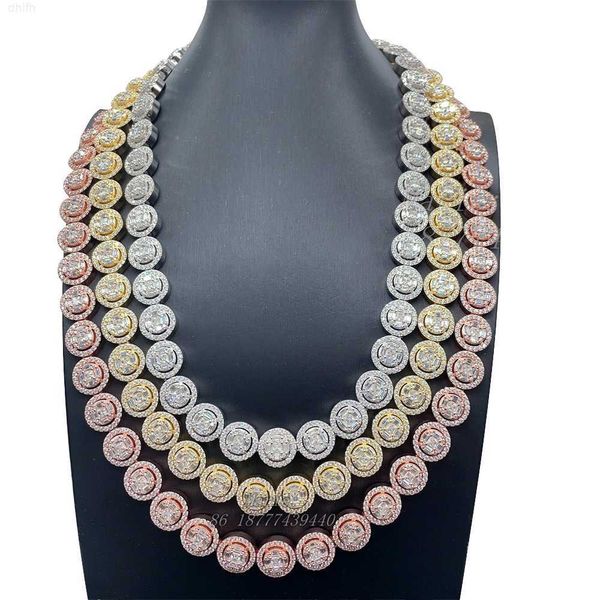 

13mm width silver 925 hip hop jewelry round fully diamond cuban chain necklace with vvs moissanite diamond