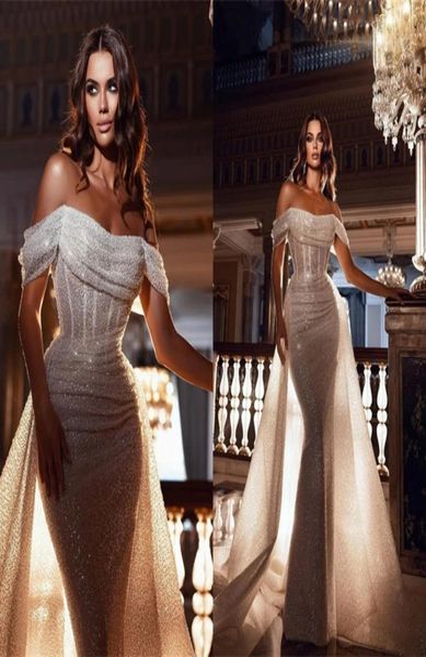 

2022 sparkly offtheshoulder sequins mermaid wedding dresses with detachable sweep train bridal dress plus size gowns bc1097 b0603015122, White