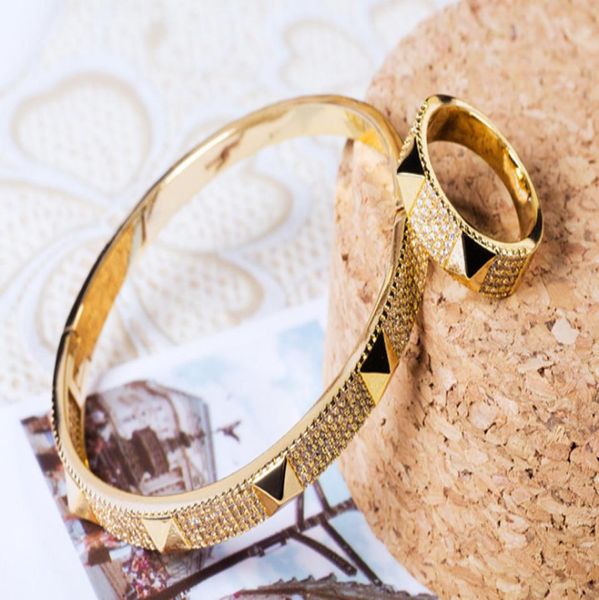 

ring and bracelet series female decorations square nail four star bracelet creative opening bracelet diamond love bangle8188977, Black