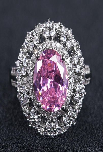 

inlaid full zircon wedding rings for women fashion big red crystal princess rings banquet party bride jewelry bague5232428, Silver