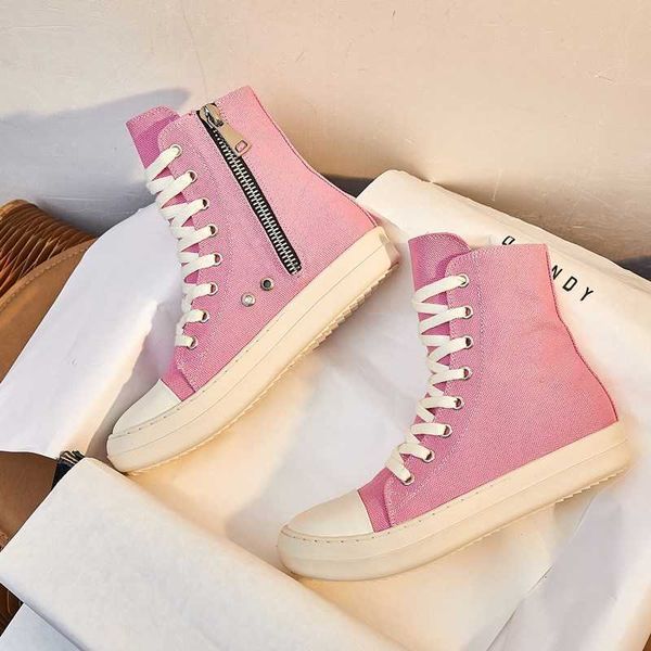 

rick owns shoes rick ownes ro high canvas shoes trend autumn winter new thick bottom sewing trend pink student casual board shoes