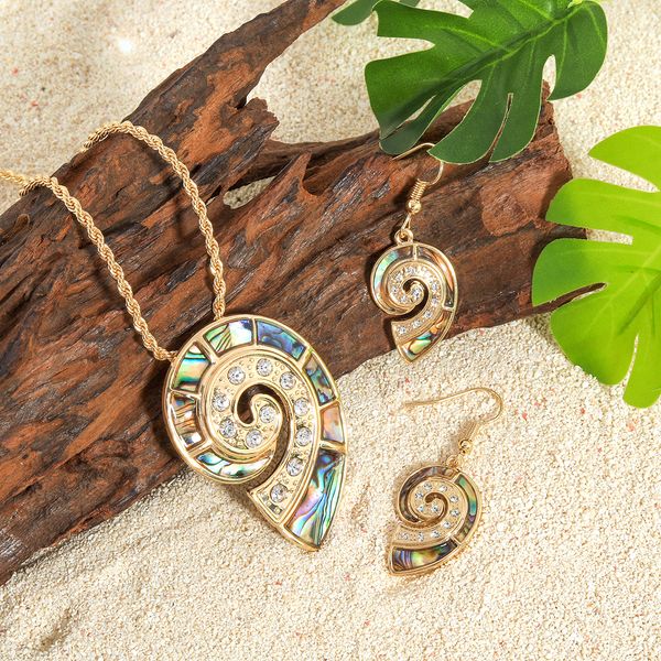

hawaiian hamilton gold abalone alloy luxurious conch necklace earrings jewelry set with shell pearl polynesian island jewellery, Silver