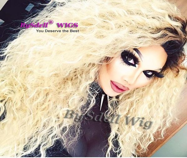 

fashion kinky curly hairstyle wig synthetic heat resistant lace front wig afro fluffy water curly hair drag queen full wigs2400169, Black