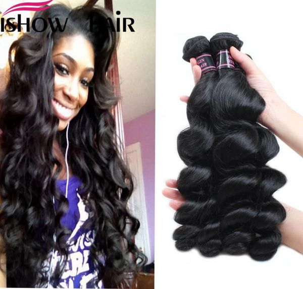 

maylasian brazilian peruvian unprocessed virgin hair loose wave hair 4 bundles ishow 8a hair weave 828inch selling9203062, Black
