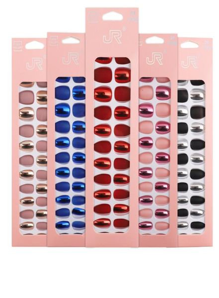 

24pcs stunning designs false nails abs resin fake nail set full manicure art tips3836890, Red;gold