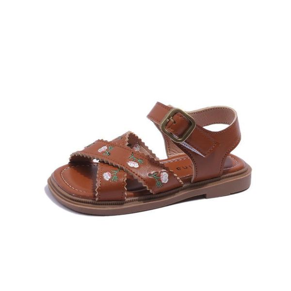 

sandals baby shoes jelly kids footwear girls summer roman square toe flat embroidered princess f12727, Black;red