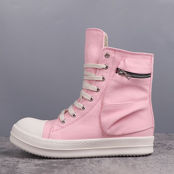 

pink women ankle boots with pockets fashion breathable canvas shoes women's high-casual sneakers p25d50, Black