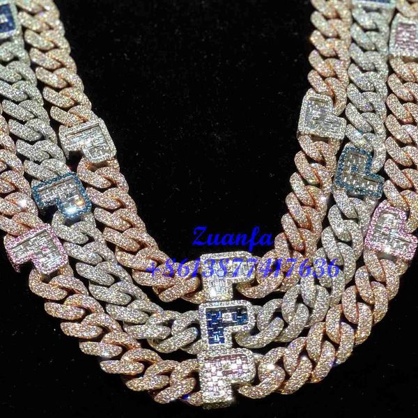 

luxury hip hop jewelry 20mm 20 inches men fashion diamond necklace vvs moissanite cuban link chain, Silver