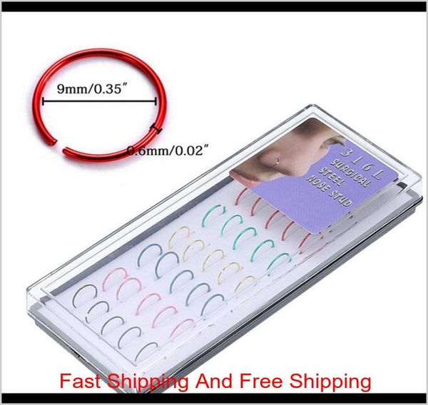 

40pcsset new medical nostril titanium nose hoop nose rings clip on nose ring body fake piercing jewelry zwz4r jlvxt6085915, Silver