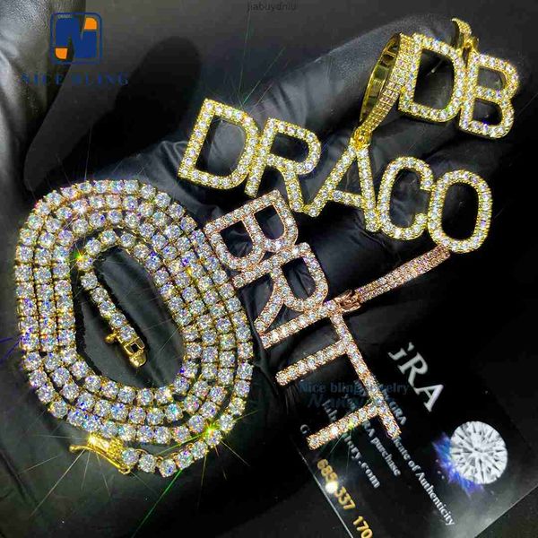 

custom pass diamond tester hip hop vvs moissanite pendant charm necklace iced out jewelry 925 silver letter name