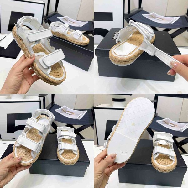 

dad rope straw sandal cotton tweed sandals grass hemp slide summer flat slingback sequined slides with box, Black