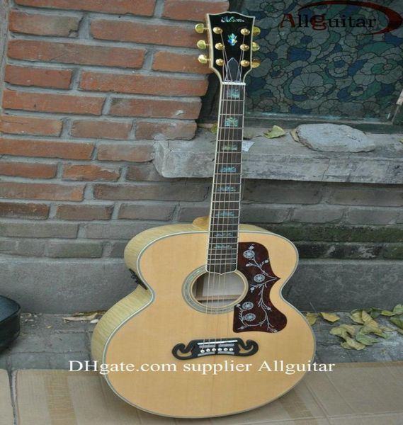 

custom shop j200 natural acoustic guitar solid spruce tiger maple neck body side mic pickups china made sign acoustic electric6820869