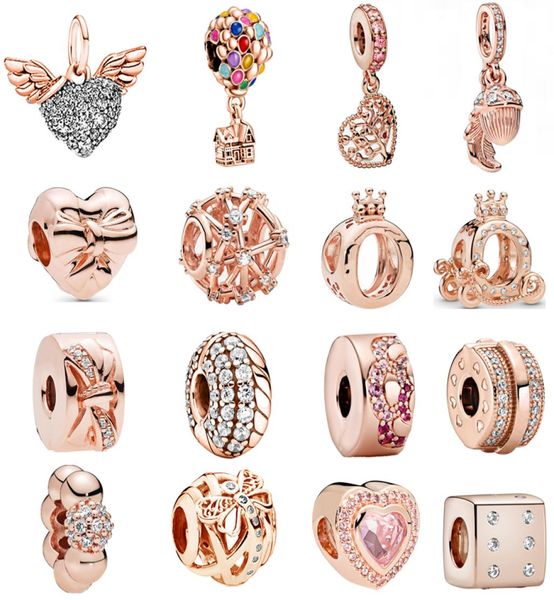 

new rose gold heart flower tree balloon crown beads pendant fit original charms bracelet diy silver color europe jewelry1334820, Black