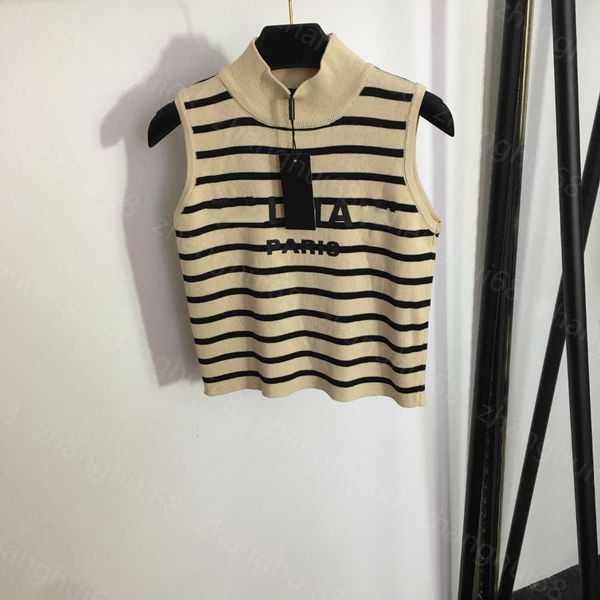

23ss womens designer clothing womens knits letter logo printed striped high collar knitted vest womens clothes, White
