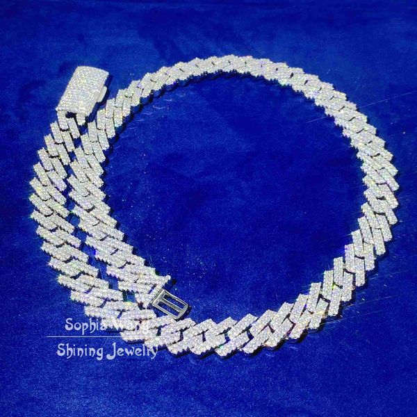 

white gold plated iced out 13mm moissanite cuban link chain jewelry necklace, Silver