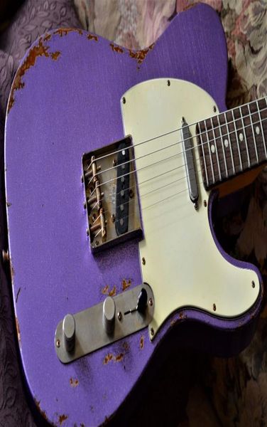 

electric guitar relic sparkle purple over 3ts aged tl guitar9656978