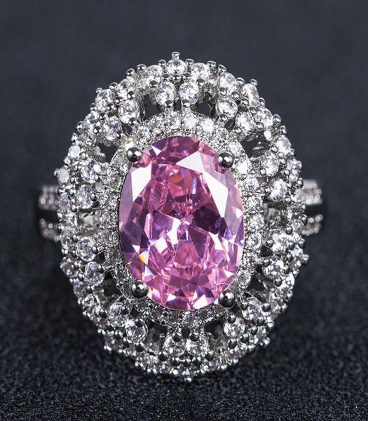 

inlaid full zircon wedding rings for women fashion big red crystal princess rings banquet party bride jewelry bague4168091, Silver