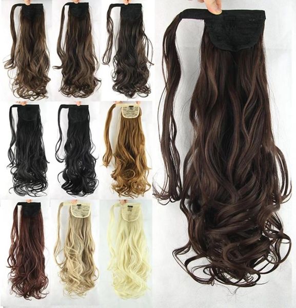 

selling synthetic ponytails clip in on hair extensions 24inch 100g natural weavy hair pieces easy wear ponytail more 10colors7702284, Black