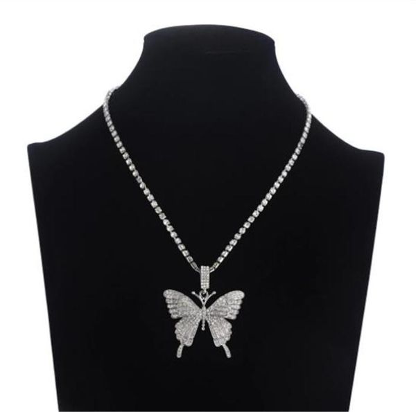 

pink butterfly necklace chain iced out jewelry luxury female crystal neck pendants women rhinestones jewellery whole9892299, Silver