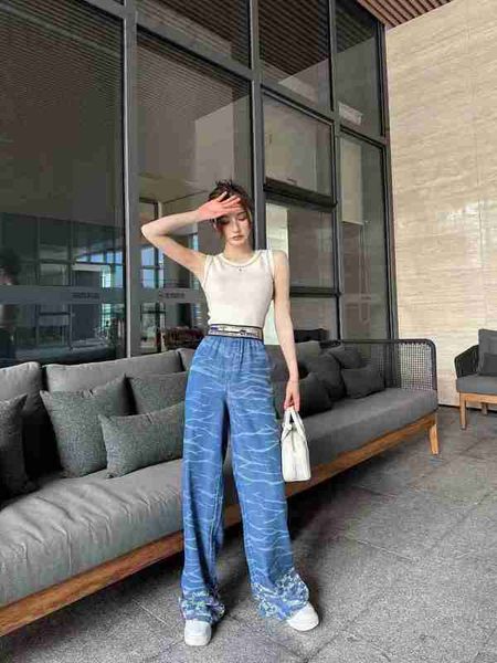 

women's jeans designer spring/summer commuter regular wide leg pants long 97fj, Blue