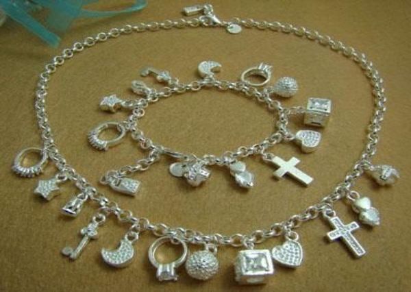 

whole retail lowest christmas gift 925 silver necklacebracelet set s0727177938