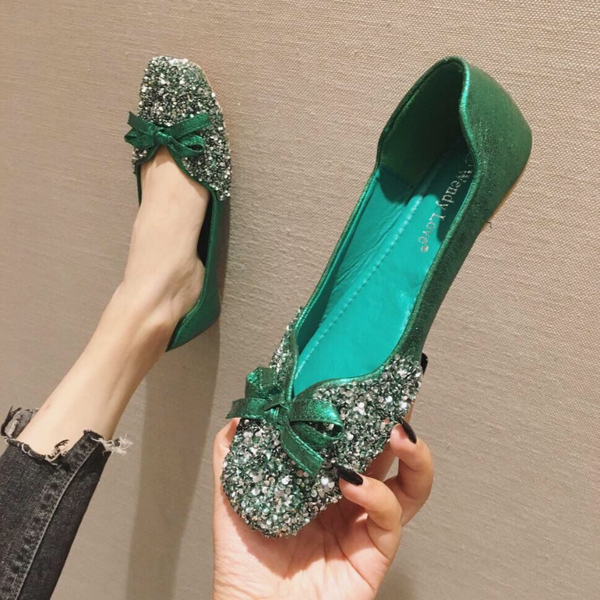 

womens spring new wedding shoes korean version sequin red flat four seasons single shoe square head large womens shoes women, Black