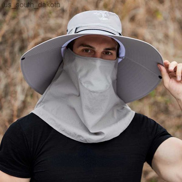 

summer men multifunction sun hat quick-drying wide brim sunscreen bucket hats outdoor big eaves fishing panama climbing l230523, Blue;gray