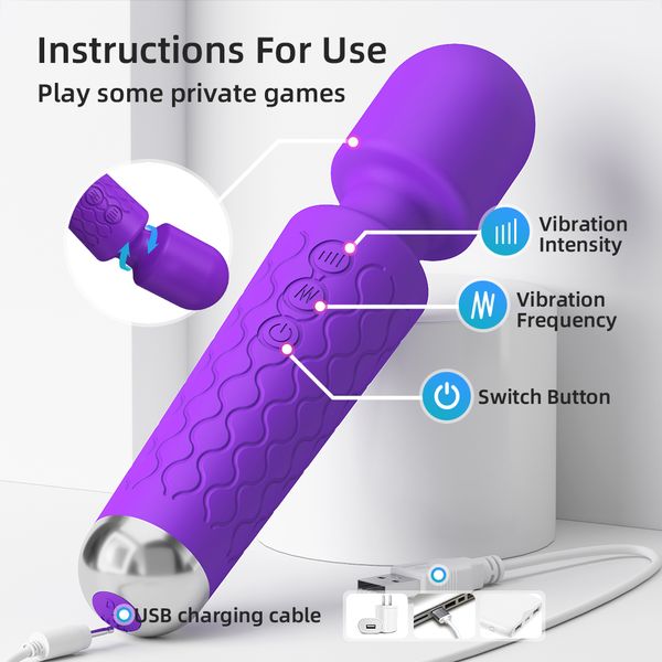 

pyjamas powerful oral clit vibrators for women 20 speeds av magic wand usb charge g spot massage toys for woman 1q, Black;white