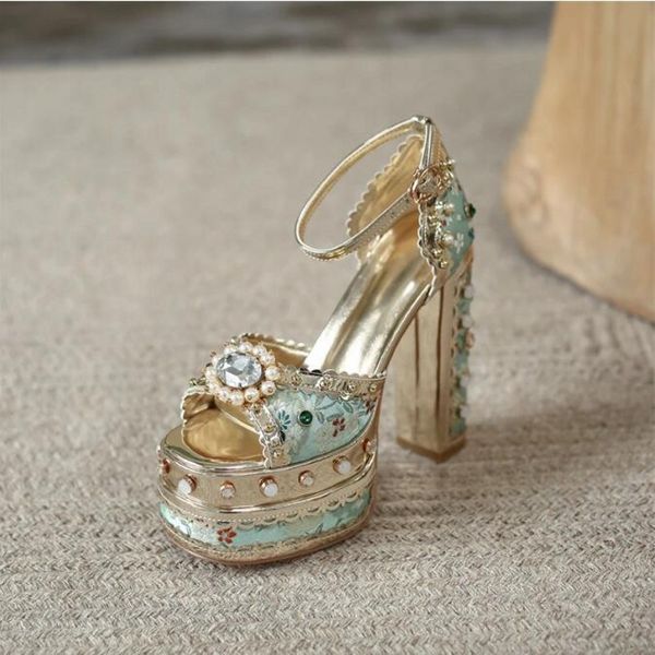 

crystal metal sandals for women summer high platform gladiators studded lady prom party shoes big size 35-42, Black