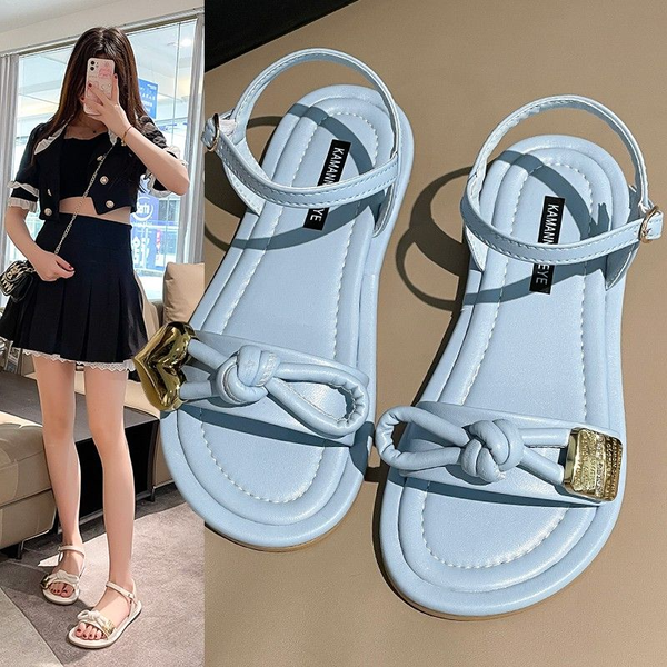 

flat roman sandals childrens style summer 2023 lace-up platform bottoming high heels fashion sandals pregnant women shoes, Black