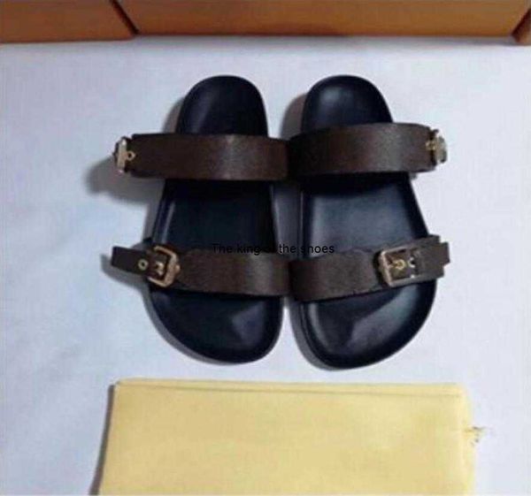 

designer women slides sandal bom dia flat mule slipper patent canvas men women beach slides rubber soles summer flip flops with bo5318454, Black