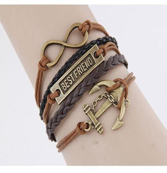 

exaggerated punk temperament straps retro fashion anchor infinite friend braided bracelet hand woven bracelet whole f1165826, Golden;silver