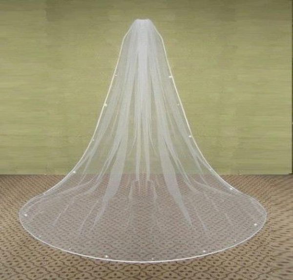 

2019 new style white ivory one layer chepest wedding veils long usa soft tulle crystal 129686, Black