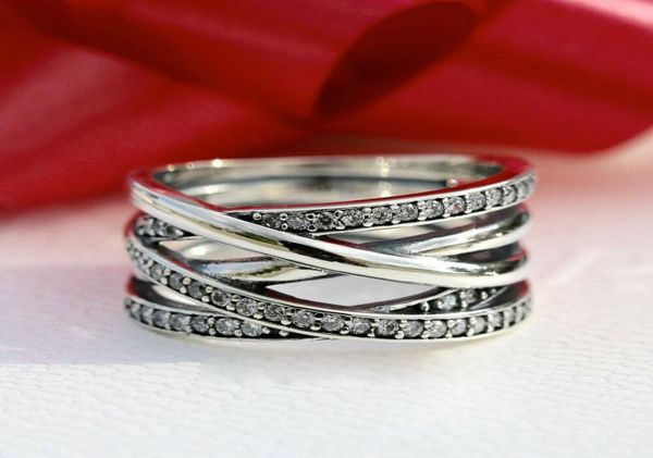 

100% 925 sterling silver entwined ring with cz stones fit style jewelry fashion wedding ring1606464
