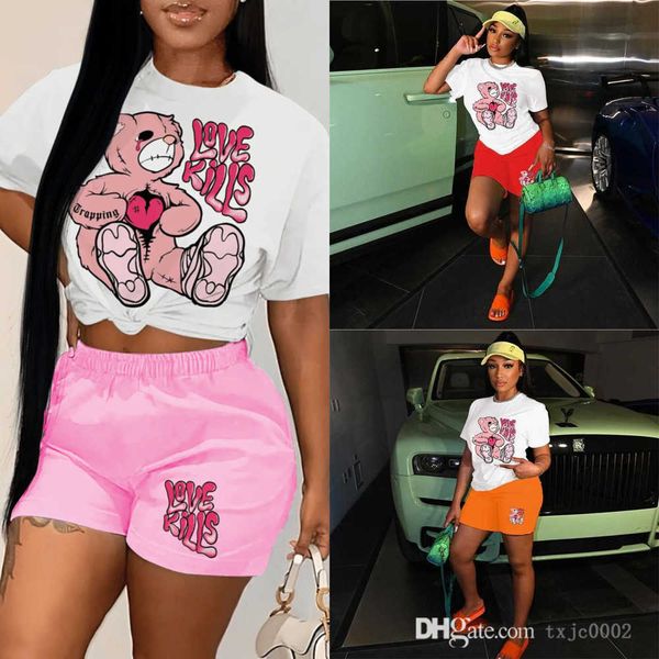 

plus size designer clothing women tracksuits two pieces set summer ladies personalized print t-shirt and shorts jogging suit, Gray