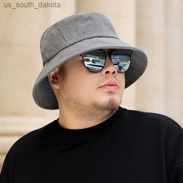 

2023 winter corduroy fisherman hat big head man women plus size bucket hats 54-58cm 58-63cm l230523, Blue;gray