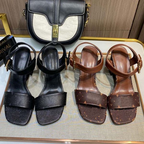 

2023 designer heels women sandals metallic laminate leathers flat middle high heel sandal summer beach wedding shoe dress shoes, Black