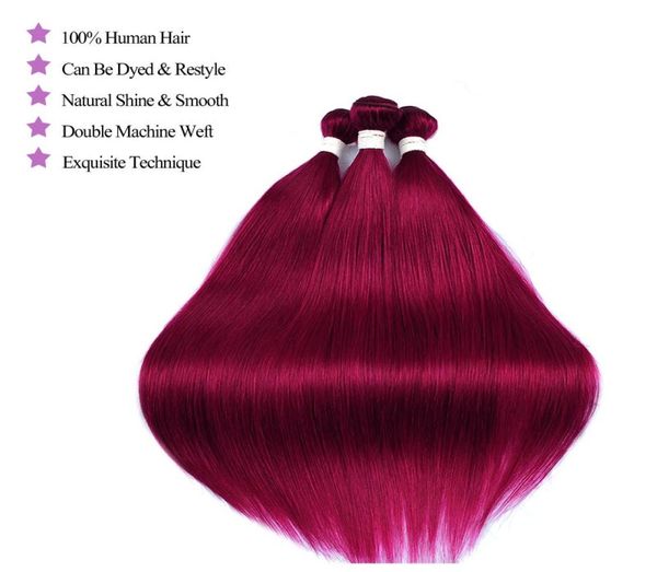 

peruvian human hair bundles with lace frontal burgundy 99j straight hair bundles hair weaves nonremy9232250, Black