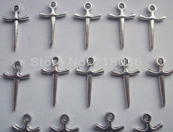 

100pcs vintage antique silver sword charms pendant diy jewelry fit bracelets components whole fashion 1020mm n22138211842, Blue;slivery