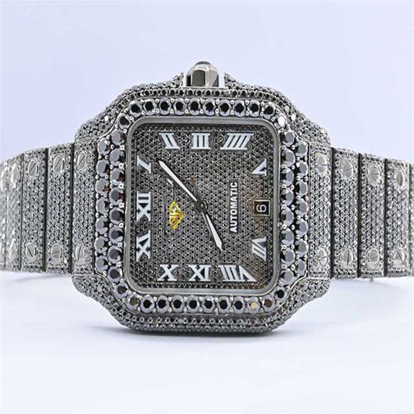

luxury diamond watches design watches moissanite studded icedout watch black moissanite diamond watch bling bling watch handmade setting wat, Slivery;golden