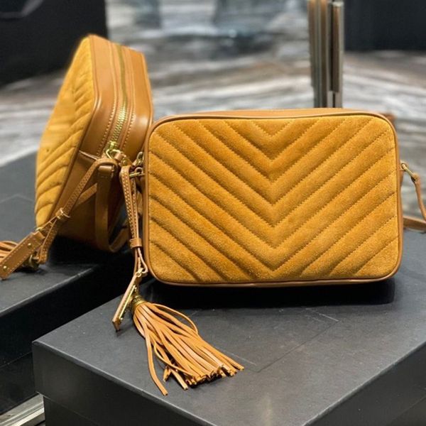 

lou camera bag in quilted suded leather designer removable tassel crossbody y-quilted overstiching cameras metal hardware zipped closure sho