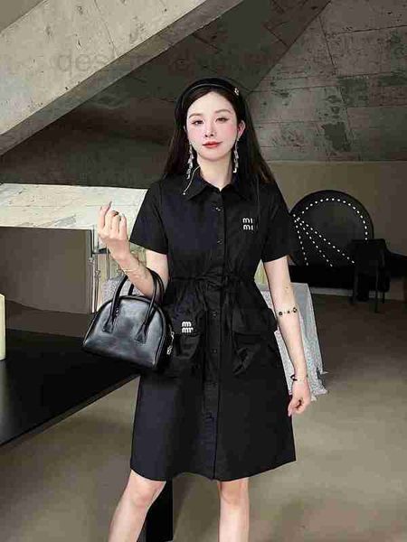 

basic & casual dresses designer 2023 summer new embroidery metal letter elastic belt waist cushion shoulder flying sleeve t-shirt dress agzh, Black;gray