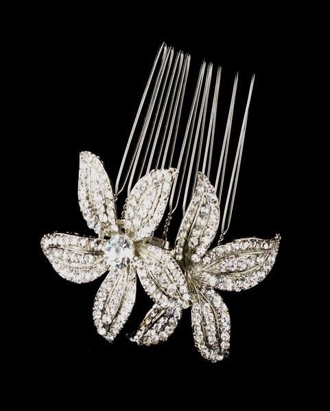 

2 inch vintage style rhodium silver plated clear rhinestone crystal diamante women flower hair comb jewelry8235146, Golden;silver